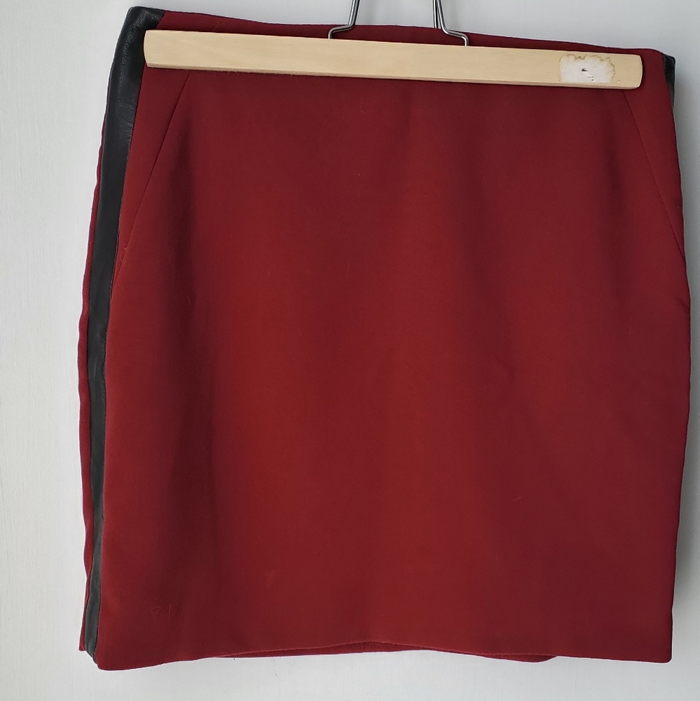 Sandro Red & Black Leather Mini Skirt